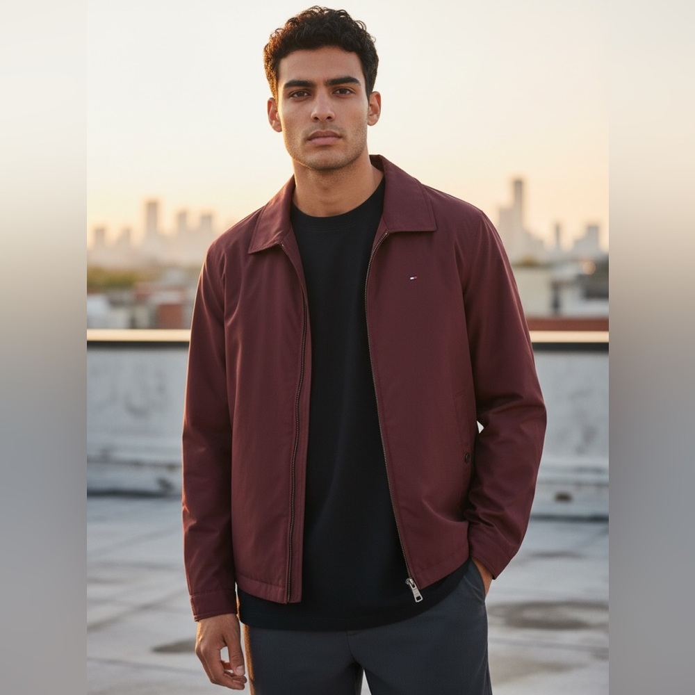 Tommy Hilfiger Burgundy Jacket L NWOT Microfiber Quilted Dadcore Normcore